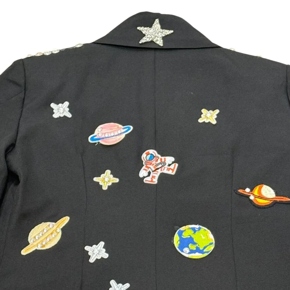 Vintage 1990s Space Appliqué Black Statement Coat - Picture 10 of 11